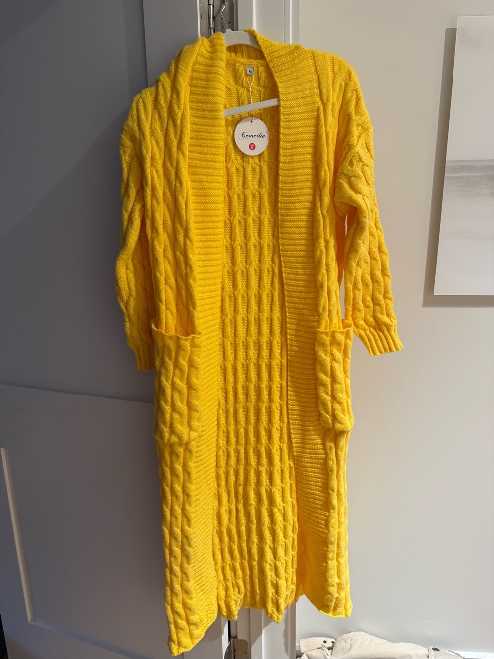 Bright Yellow Cable-Knit Open Cardigan